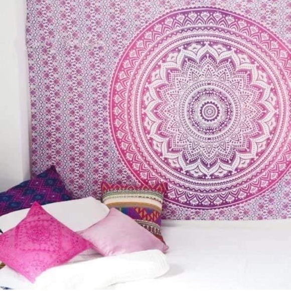 Pink Ombre Mandala Tapestry Hippie Cotton - Picture 4 of 7